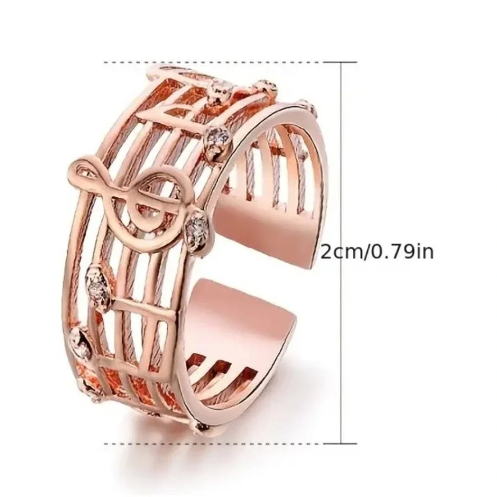 Musical Note Ring Fully Adjustable Sheet Music Jewelry  Copper Rhinestone